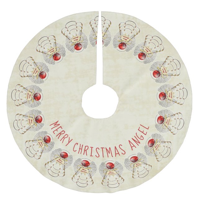 Name: Frohe Weihnachten Filigree Engel Rot/Cream Polyester Weihnachtsbaumdecke (Vorderseite)