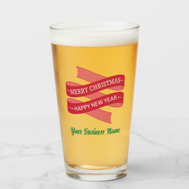 Name, frohe Weihnachten, Glück im neuen Jahr 16oz  Glas (Vorne (Gefüllt))
