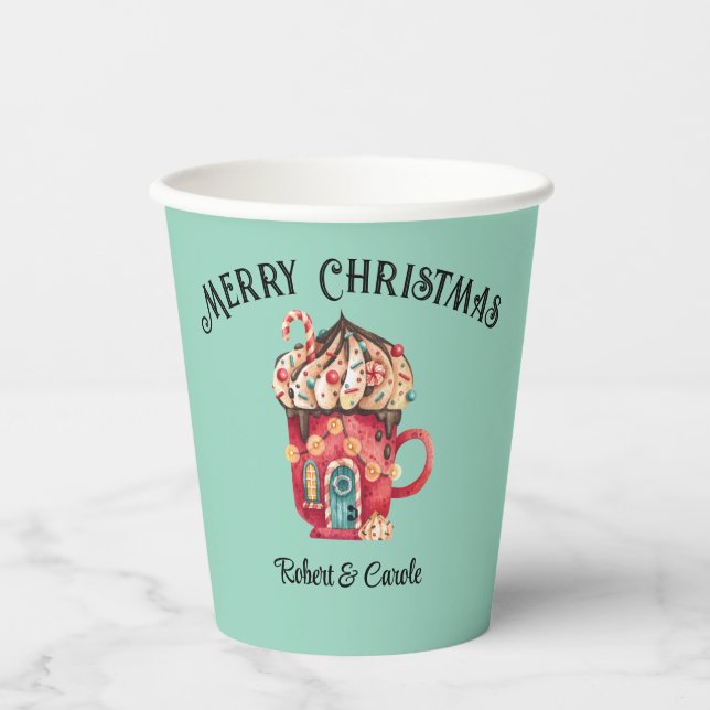 Name, Frohe Weihnachten Magische Candy House 8oz Pappbecher (Vorderseite)