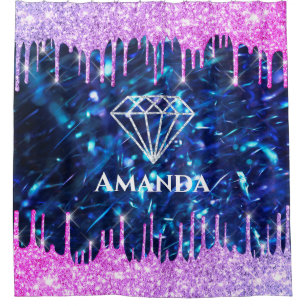Name Funkelnd Glitzer Tropfen Pink Navy Blue Bridg Duschvorhang