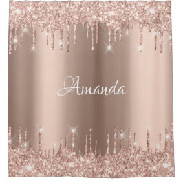 Name Funkelnd Glitzer Tropfen Rosa Rose Blush Brid Duschvorhang
