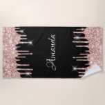 Name Funkelnd Glitzer Tropfen Rosa Rose Gold Black Strandtuch<br><div class="desc">florenceK Glasdesign Minimale Glasfenster Innendekoration.</div>
