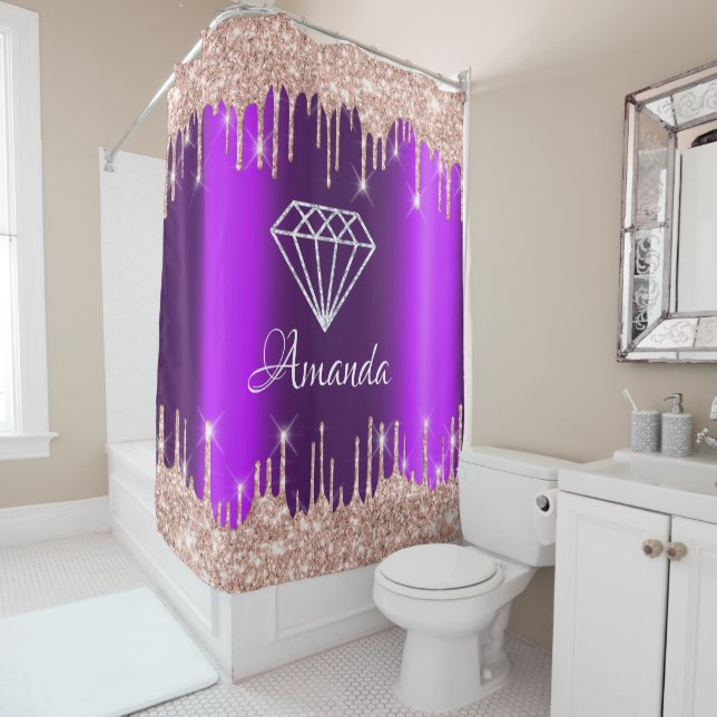 Name Funkelnd Glitzer Tropfen Rose Lila Bridal Duschvorhang (Beispiel)