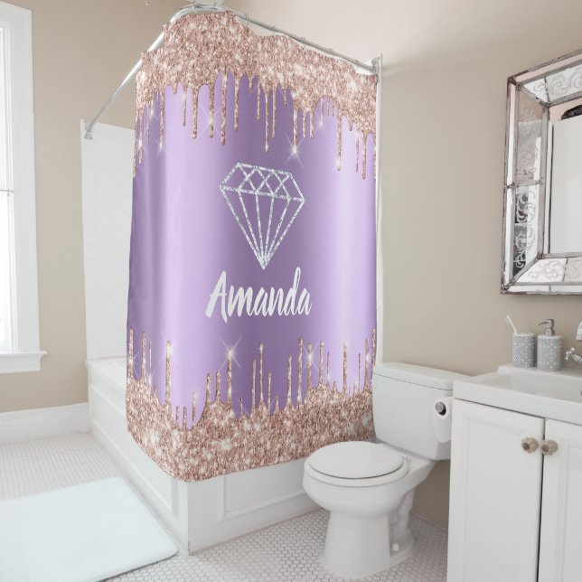 Name Funkelnd Glitzer Tropfen Rose VioletPurple Br Duschvorhang (Beispiel)