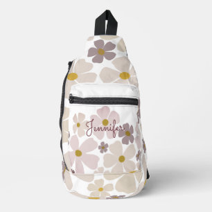 Name für helle Creme und violette Blumen Crossbody Bag