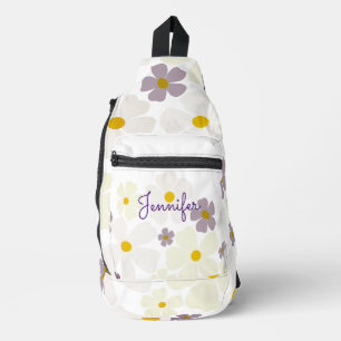 Name für helle Creme und violette Blumen Crossbody Bag
