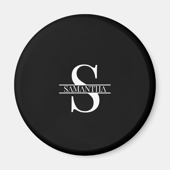 Name für moderne Schwarz-Weiß-Monogramm Magnet (Vorne)