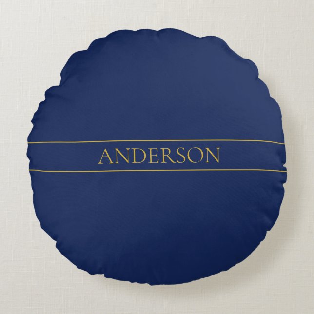 Name für Navy & Gold-Name oder Unternehmen Rundes Kissen (Vorderseite)