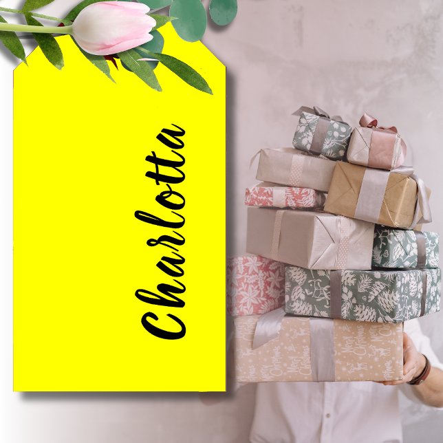 Name für Schwarze Personalisierung | Neongelbe Far Geschenkanhänger (Von Creator hochgeladen)