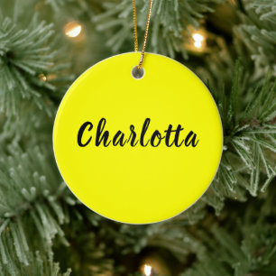 Name für Schwarze Personalisierung   Neongelbe Far Keramik Ornament