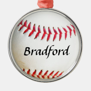 Name für Weißes Baseball mit rotem Stich hinzufüge Ornament Aus Metall