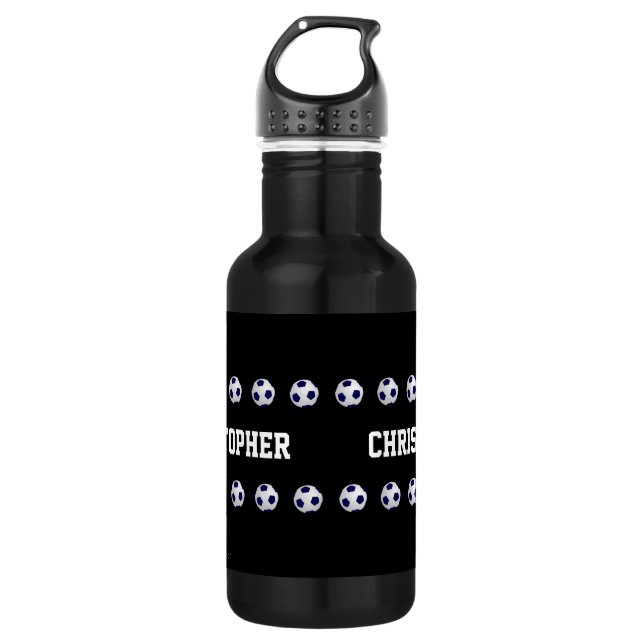 Name, Fußball, Schwarz & Weiß Edelstahlflasche (Vorderseite)