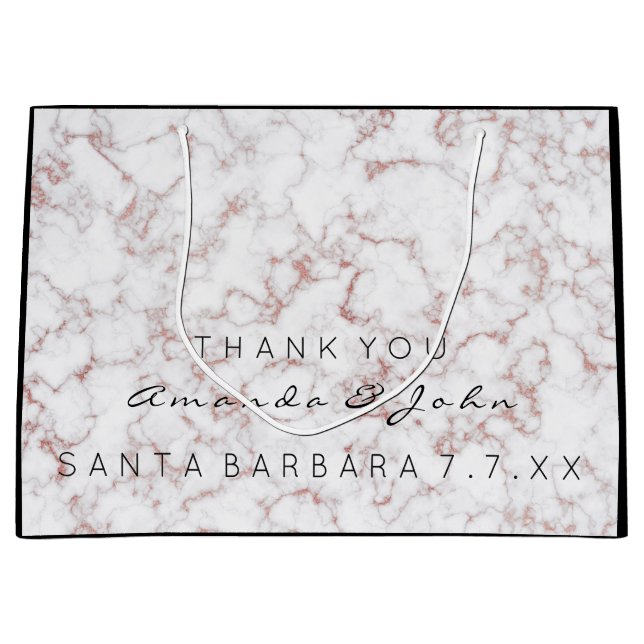 Name Gastgeschenk Hochzeit Danke Marble White Pink Große Geschenktüte (Vorderseite)