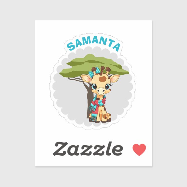 "Name" Giraffe in der Savanne Stickerbogen Aufkleber (Blatt)