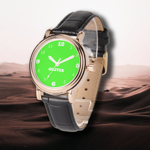 Name Girl Boys Women Men   Neon Green Stilvoll Armbanduhr