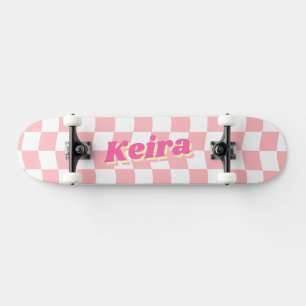 Name Girl Pink White Schachbrett Muster Skateboard