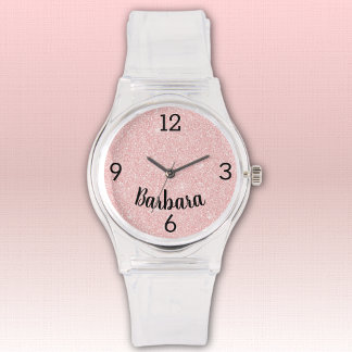 Name, Girly Pink Glitzer Silicone Schnalle Armbanduhr