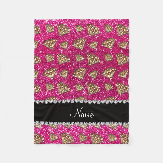 Name Gold Diamant Neon Hot Pink Glitzer Fleecedecke (Vorderseite)