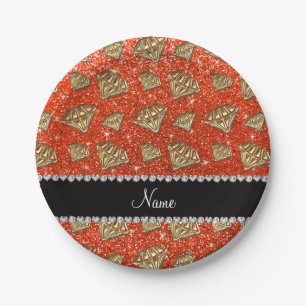 Name Golddiamant Neonorange Glitzer Pappteller
