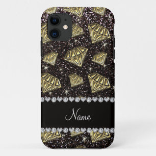 Name Golddiamant schwarzer Glitzer iPhone 11 Hülle