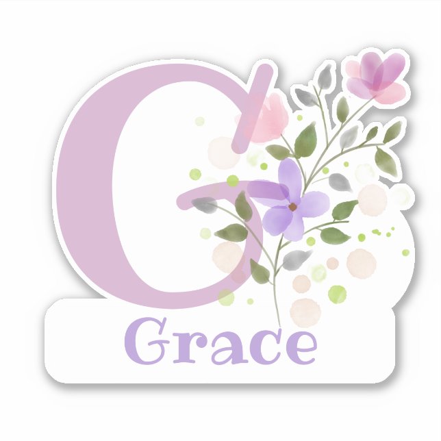 Name Grace plus Initial mit Blumendesign Aufkleber (Vorderseite)