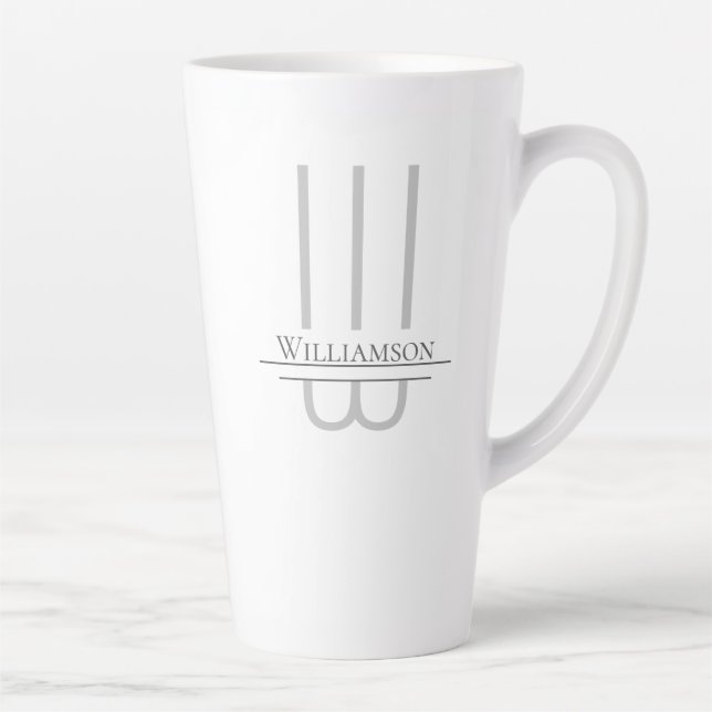 Name Gray Monogram Latte Tasse (Rechts)