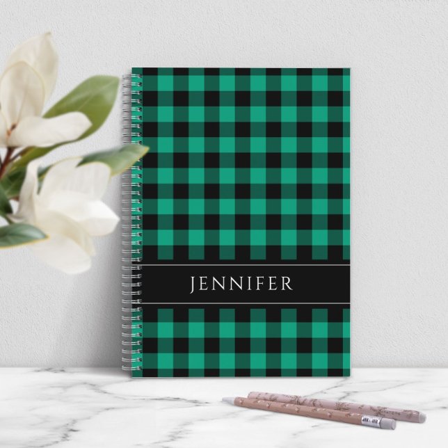 Name Green & Black Karos Kariert Gingham Pattern Notizbuch (Name Green & Black Checks Plaid Gingham Pattern Notebook)