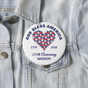 Name, Großes 4-Zoll-God-Bless-America-Herz mit Ste Button