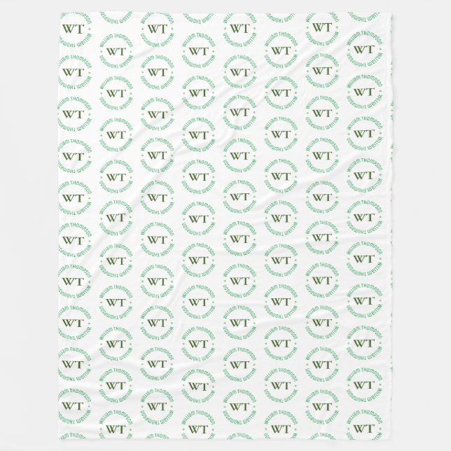 Name (grün, monogramm) gestanzter Allover Klar Fleecedecke (Vorderseite)