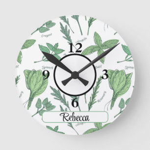 Name, Grüne Blattvegs & Kräuter 8-in-Acryl Runde Wanduhr