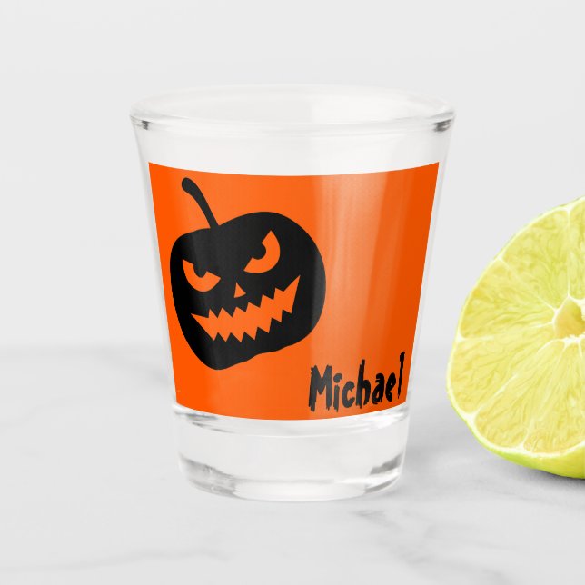 Name, Halloween Kürbislaterne 1.5oz Shot Glass Schnapsglas (Vorderseite)
