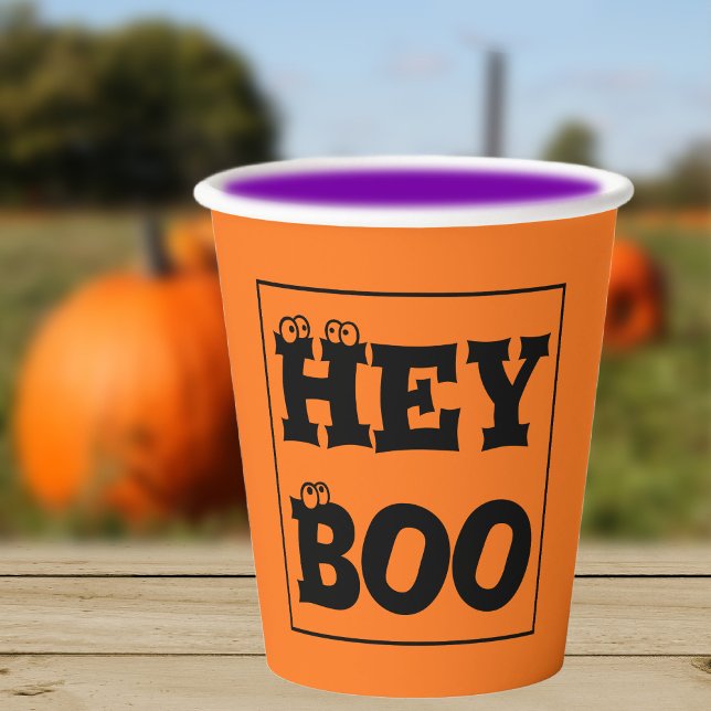 Name Halloween Orange & Black Hey Boo Eyeballs Pappbecher (Von Creator hochgeladen)