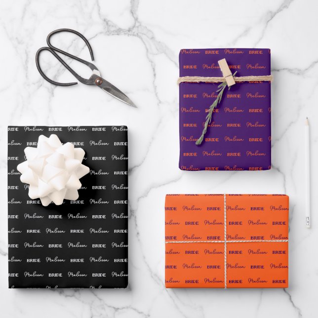 Name | Halloween Wedding Lila Orange Geschenkpapier Set (Vorderseite)