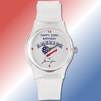 Name, Happy 250th Birthday America Clear Silicone Armbanduhr