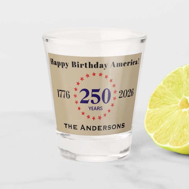 Name || Happy Birthday America 250 Years Khaki Schnapsglas (Vorderseite)