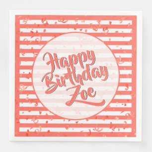 Name Happy Birthday Coral Simple Stripes Muster Serviette
