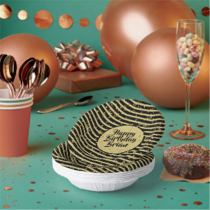 Name   Happy Birthday Gold/White Simple Stripes Pappteller