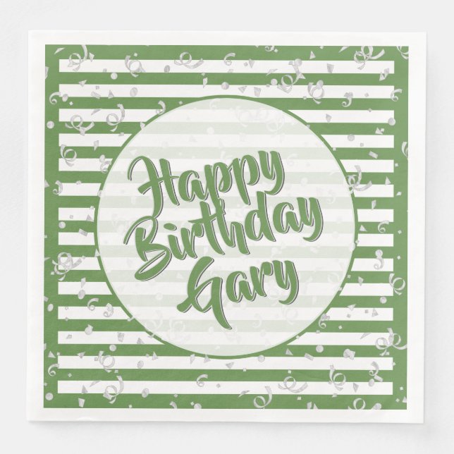 Name Happy Birthday Green Simple Stripes Muster Serviette (Vorderseite)