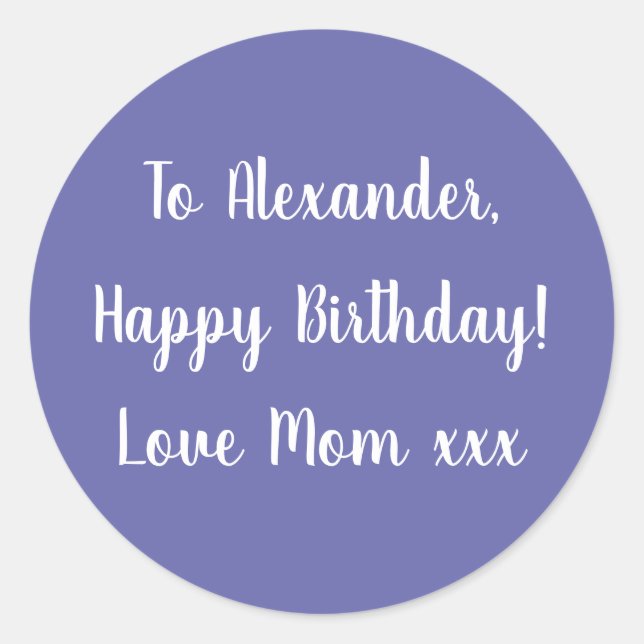 Name Happy Birthday Periwinkle Geschenketikett Runder Aufkleber (Vorderseite)