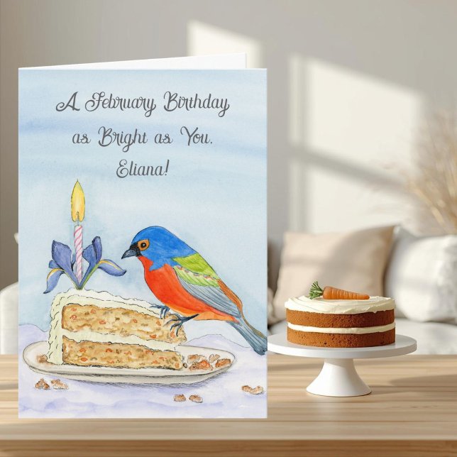 Name Happy February Birthday Painted Bunting Karte (Von Creator hochgeladen)