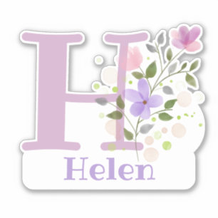 Name Helen & Initial mit Blumendesign Aufkleber