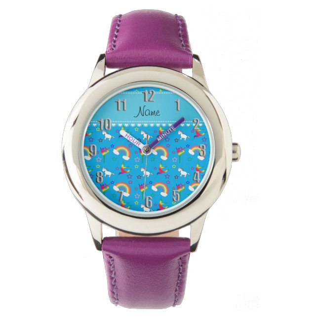 Name Himmelblau Gymnastik Regenbogen unicorns Armbanduhr (Vorderseite)