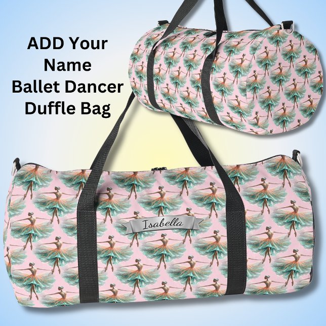 Name hinzufügen, Aqua Apricot tanzen Ballerina auf Duffle Bag (Von Creator hochgeladen)