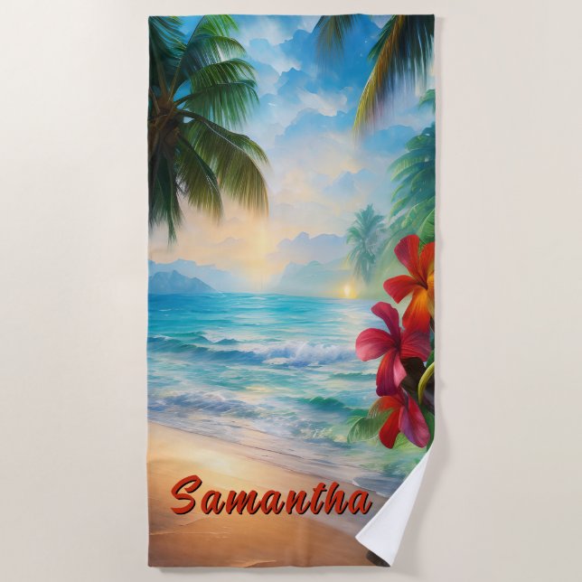 Name hinzufügen, Beachszene mit roten Blume Strandtuch (Vorderseite)