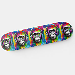 Name hinzufügen, farbiger Affe mit Kopfhörern Skateboard