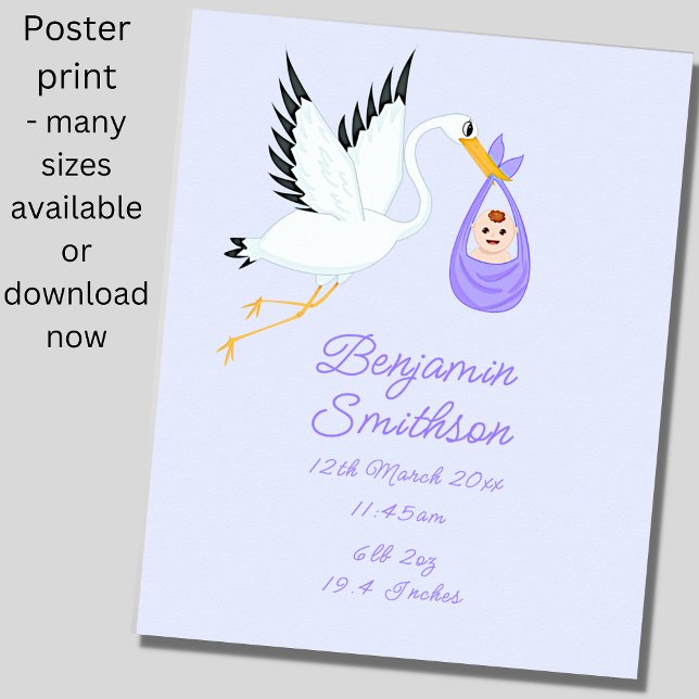 Name hinzufügen - Geburtsdetails Stork Blue Baby K Poster (Von Creator hochgeladen)