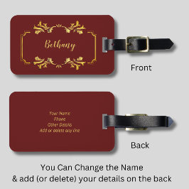 Name hinzufügen Gelbes Gold auf Maroon Dark Red Gepäckanhänger