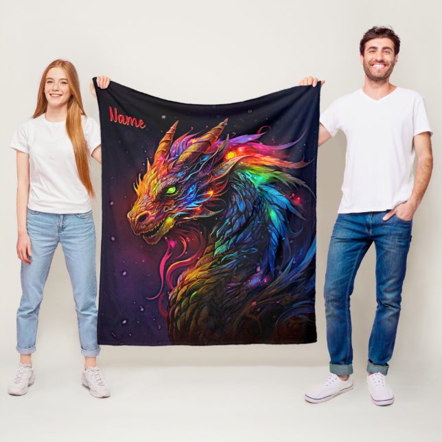 Name hinzufügen, Golden Red Iridescent Dragon Fleecedecke (Beispiel)