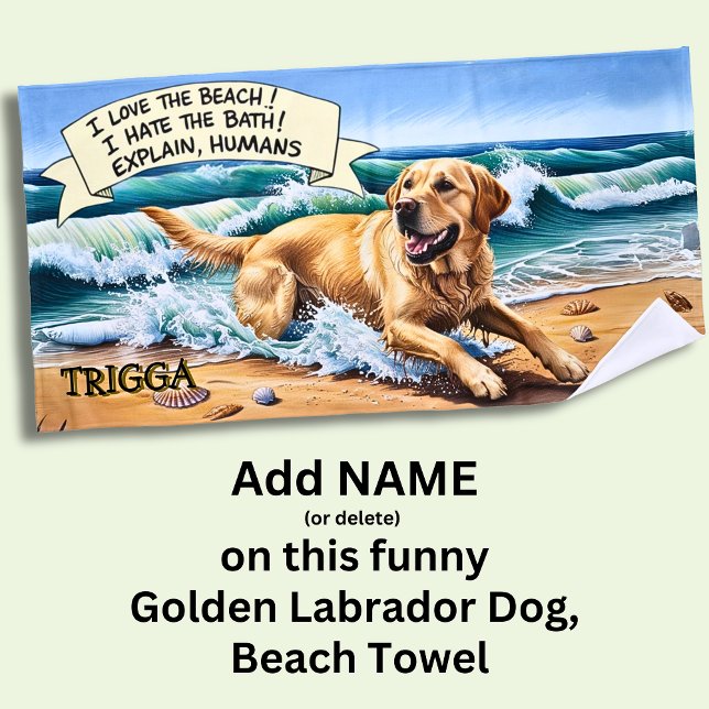 Name hinzufügen, Goldener Labrador-Hund, der in We Strandtuch (Von Creator hochgeladen)