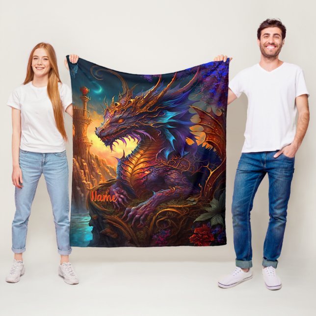 Name hinzufügen, Goldener Roter und blauer Iridesz Fleecedecke (Beispiel)